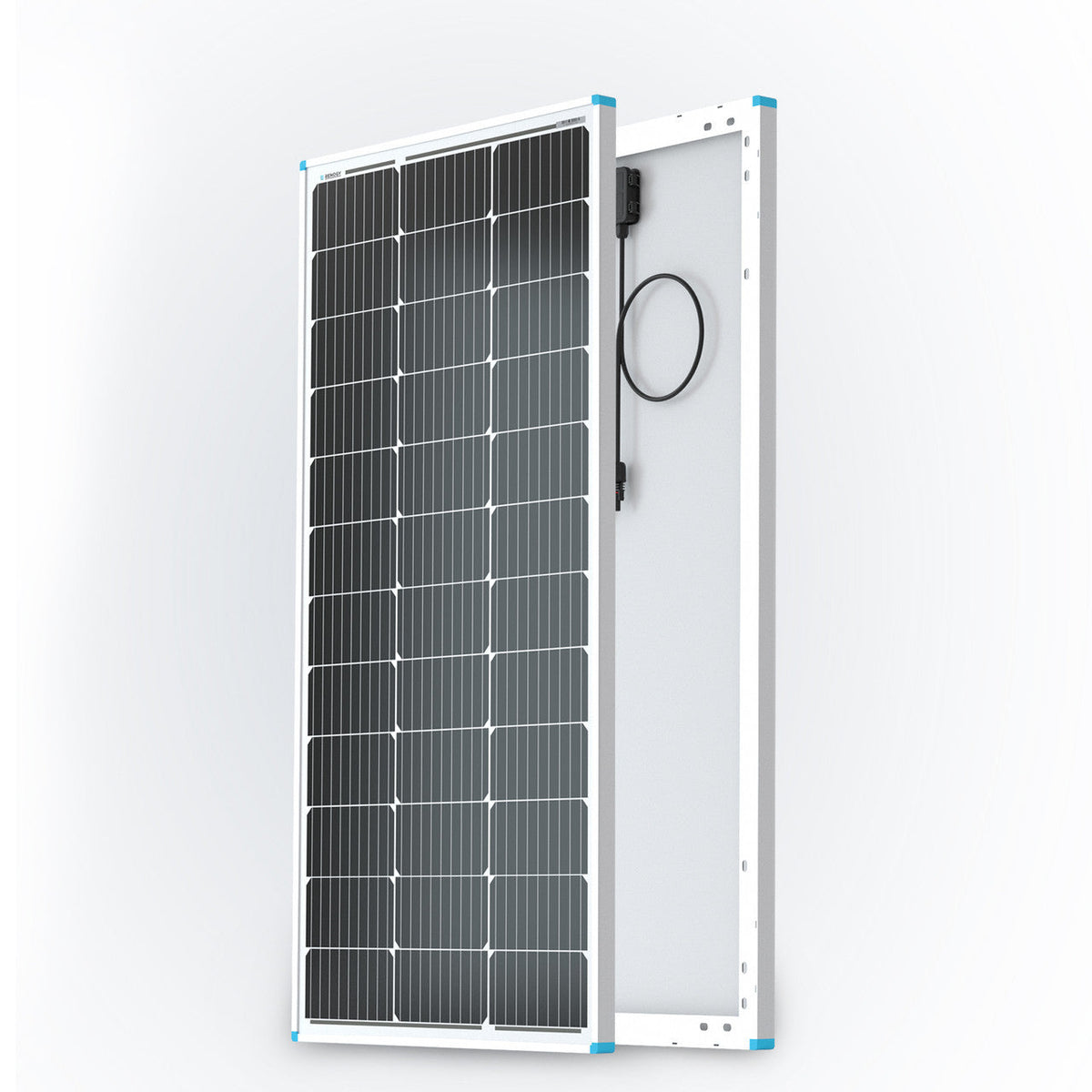 Renogy 100W 12V monocrystalline solar panel front and rear view
