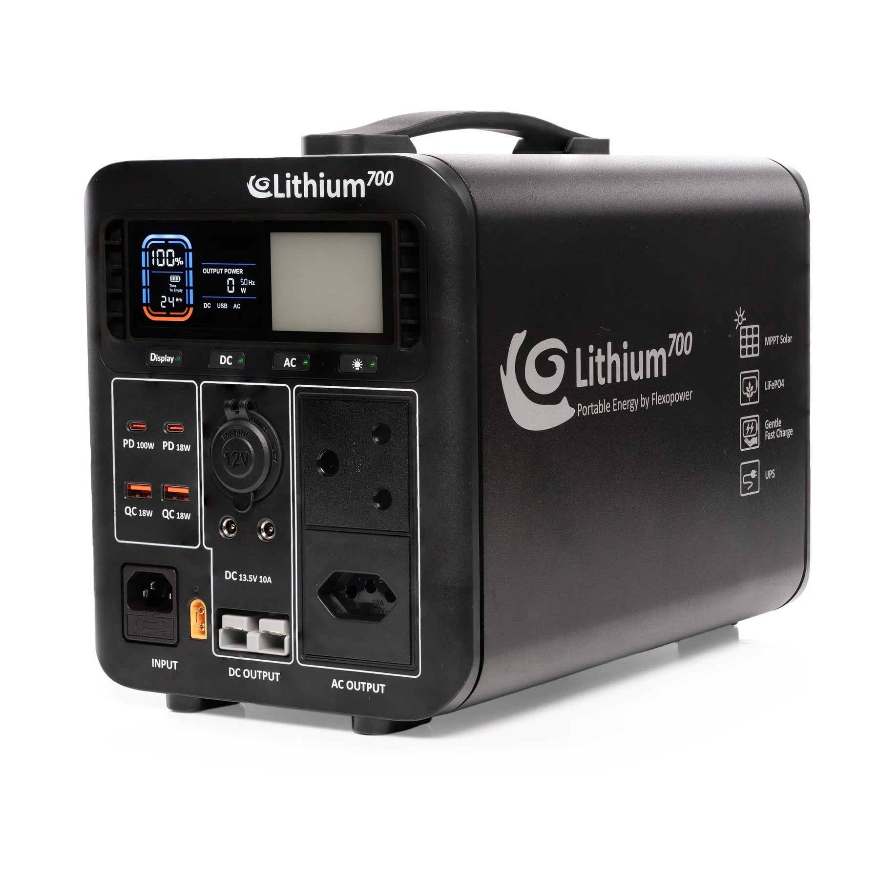 Flexopower LITHIUM700-SB50 power station available from 4Matt Campers in Cape Town