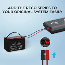 Diagram showing a REGO DC-DC charger connected with the Anderson adapter cable