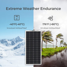 Renogy 200W flexible solar panel rated for extreme heat, cold, snow load and wind load