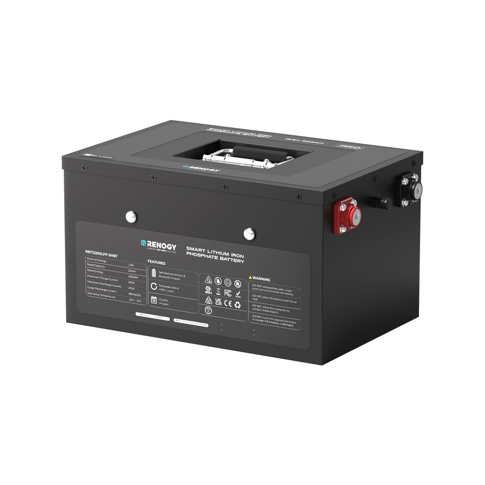Renogy Pro 12V 200Ah underseat smart lithium battery with Bluetooth and self-heating, supplied by 4Matt Campers in Cape Town, Western Cape