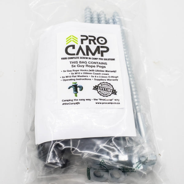 ProCamp 5x Complete Main Tent Guy Rope Pegs 200mm available from 4Matt Campers in Cape Town