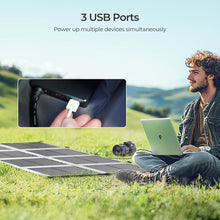 Renogy 200W Portable Solar Blanket — three USB ports charging devices