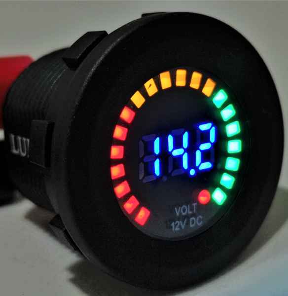 Lumeno 12V battery indicator and volt meter socket panel mount