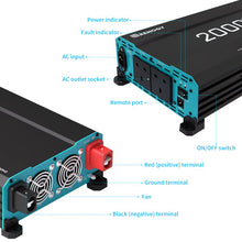 Renogy CORE 12V 2000W Pure Sine Wave Inverter — labelled terminals and controls