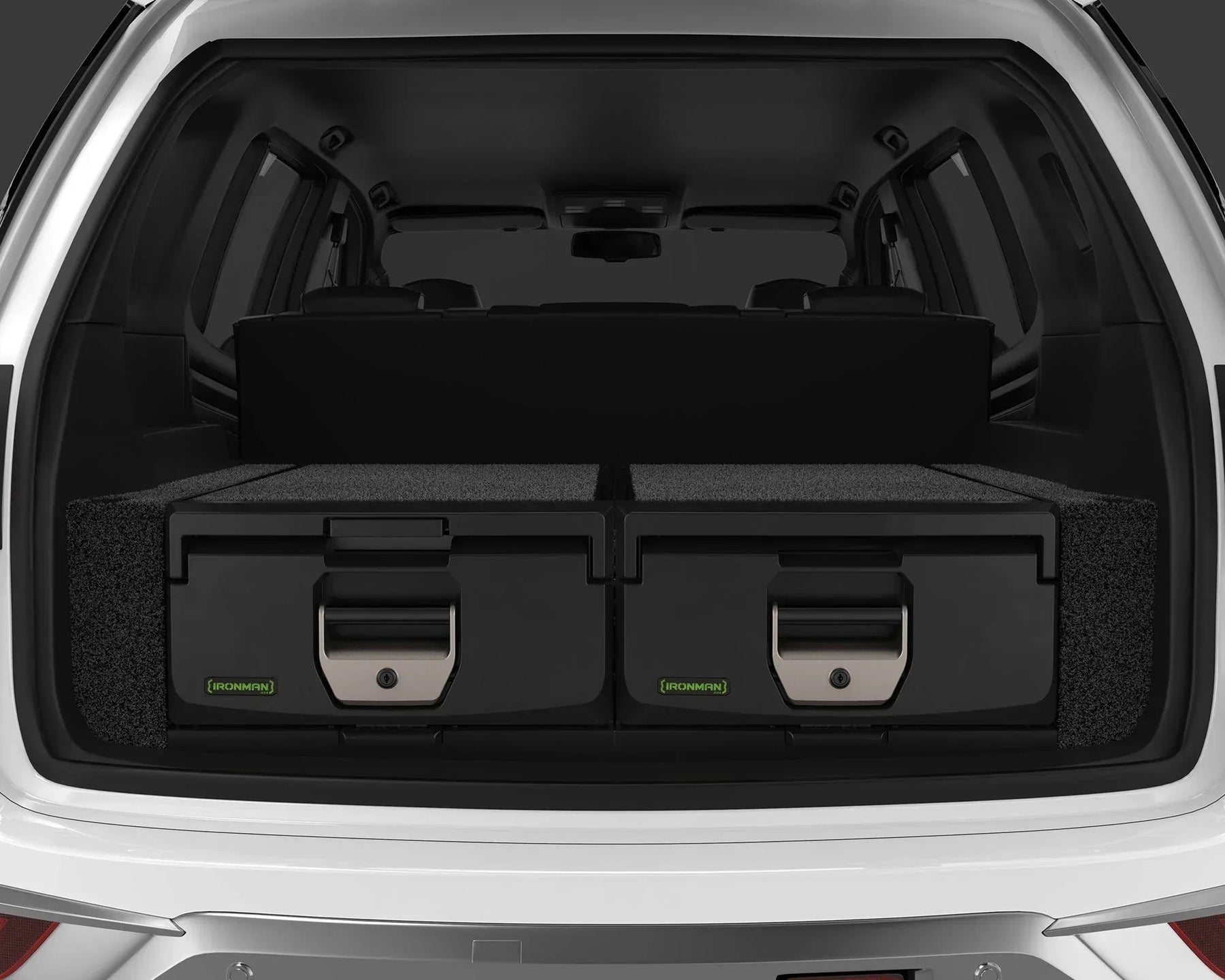 Ironman 4x4 roller drawer system, full-height slide-top combo, installed in Land Cruiser 300 load bay