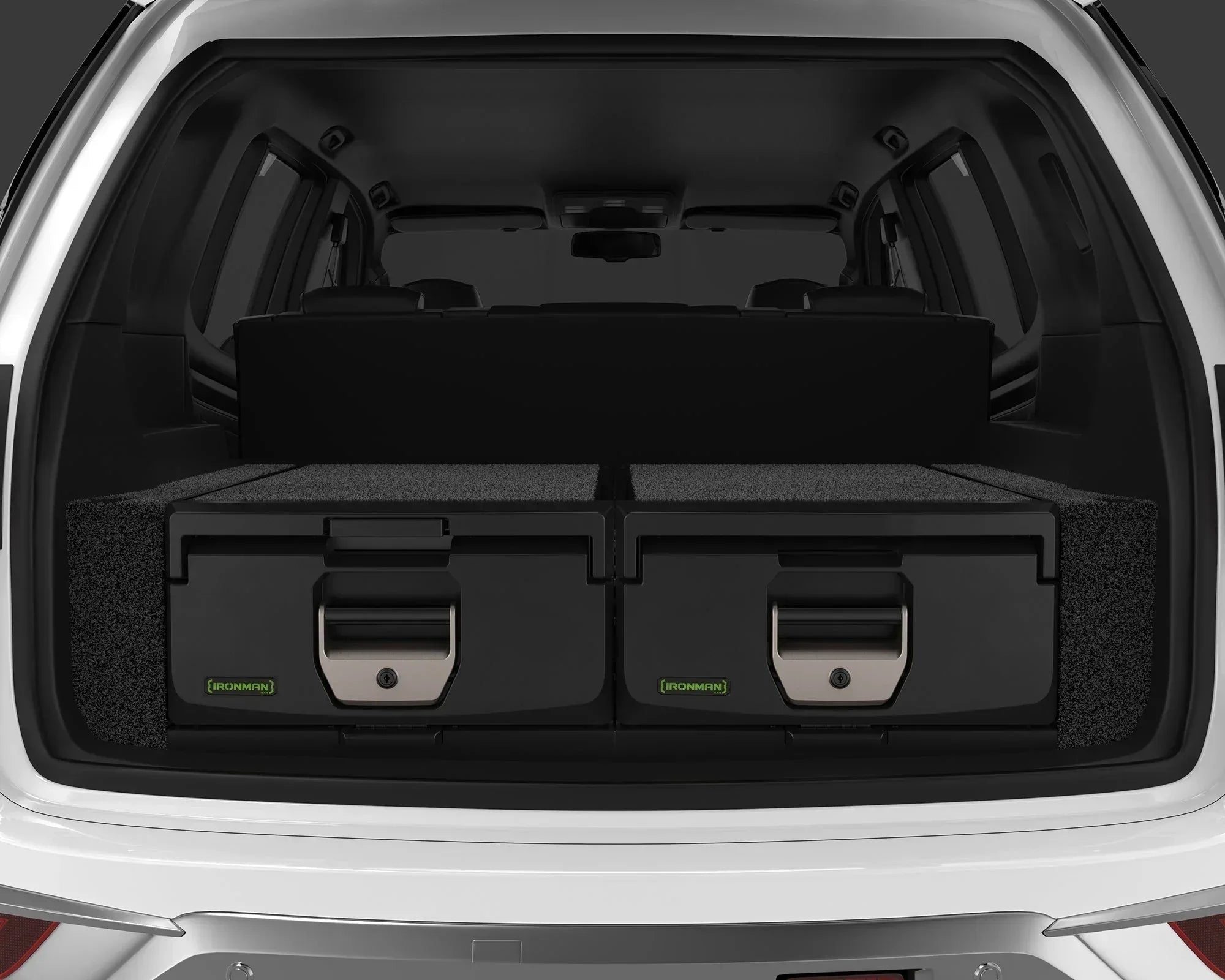 Ironman 4x4 roller drawer system, full-height slide-top combo, installed in Land Cruiser 300 load bay