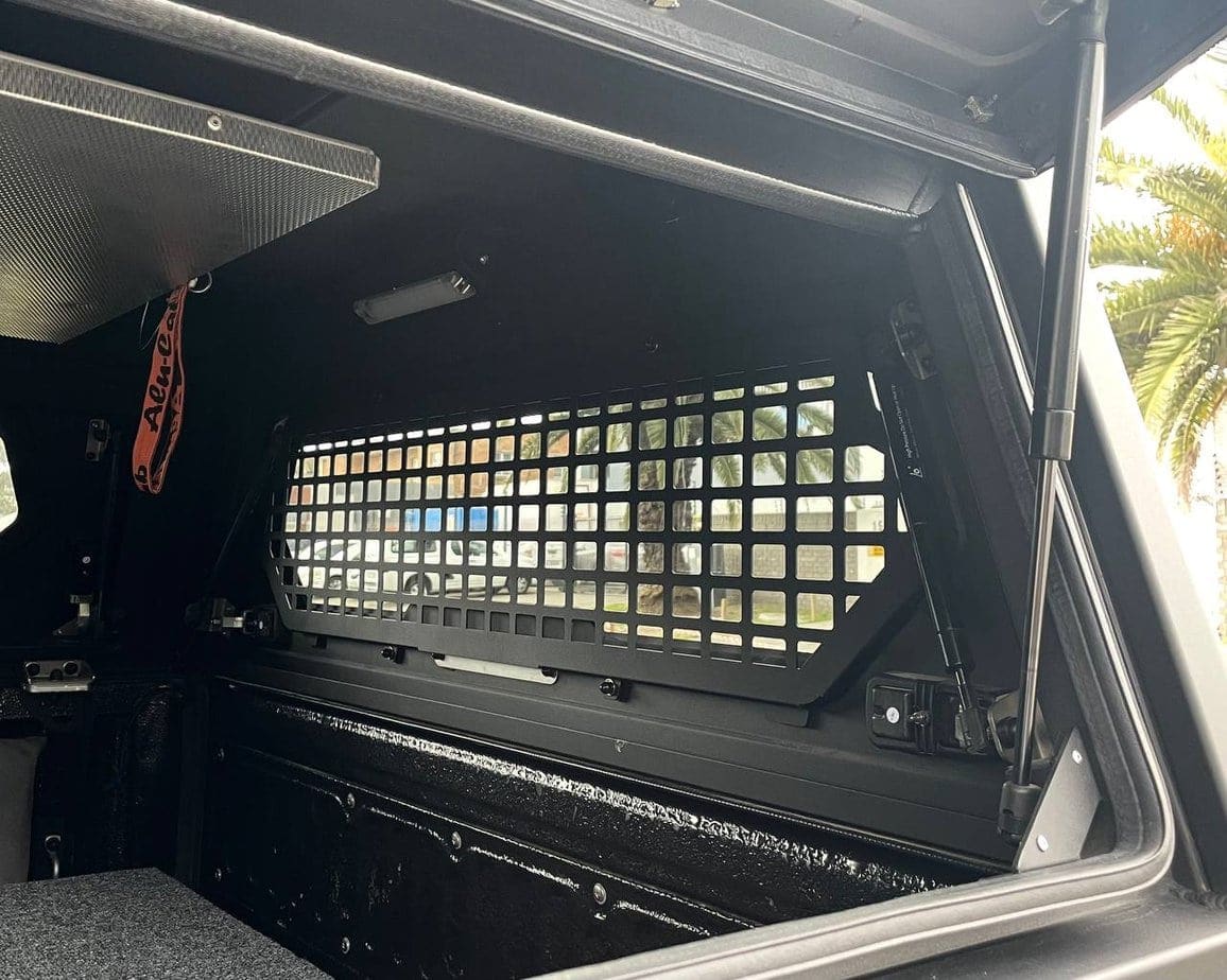 Alu-Cab Contour Canopy rear security window grid in black