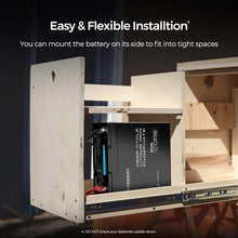 Renogy 12V 100Ah Core Mini Lithium Battery — flexible mounting on its side in tight spaces