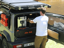 Alu-Cab Jimny Drawer System pulled open in a Suzuki Jimny