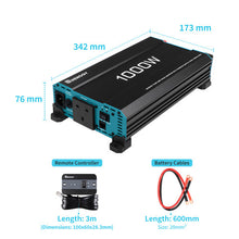Renogy CORE 12V 1000W Pure Sine Wave Inverter — dimensions diagram