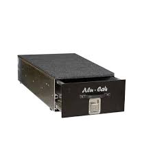 Alu-Cab Single Drawer System, front view with Alu-Cab logo and lock