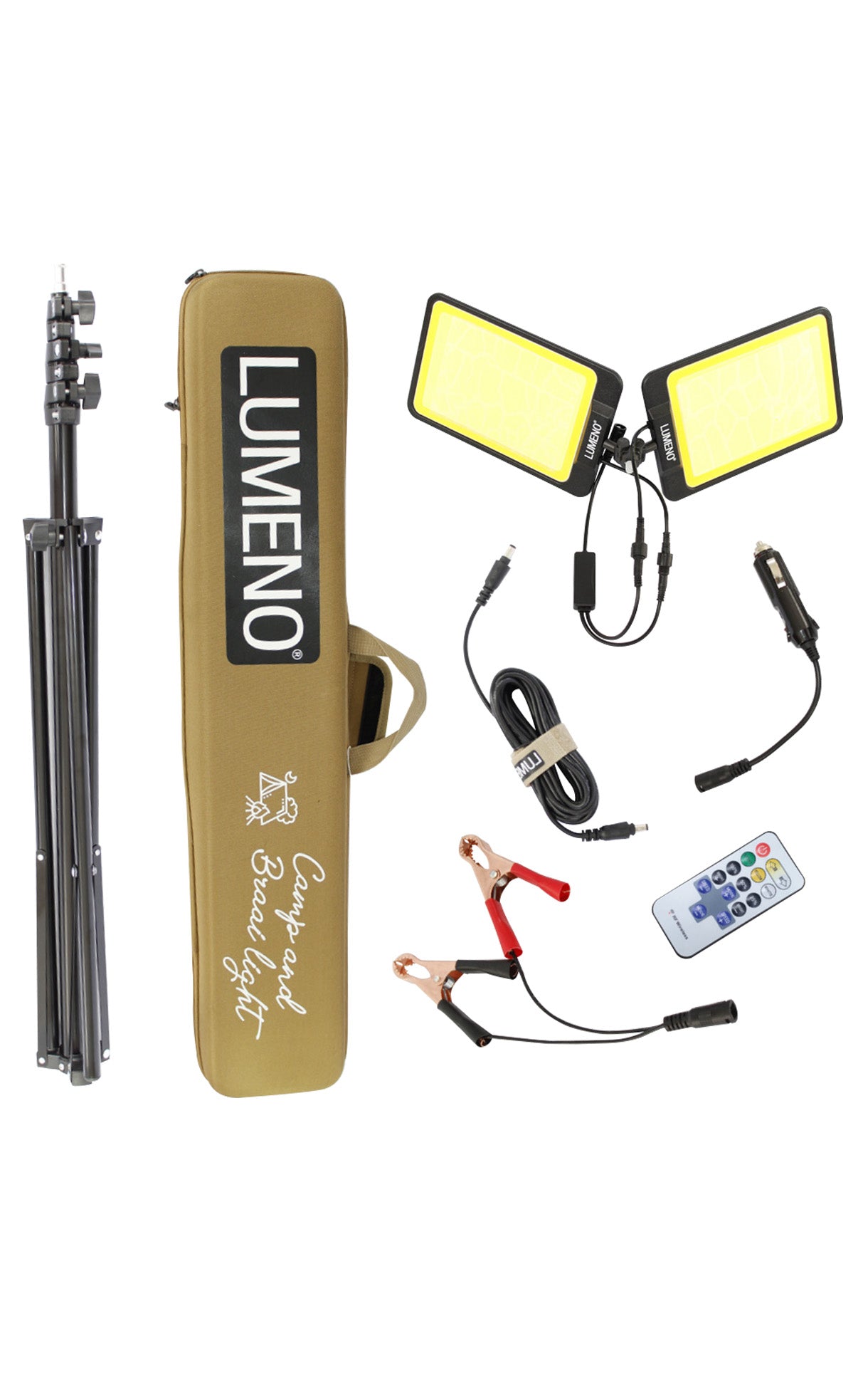 Lumeno Camp & Braai dual-panel COB LED light in white and amber