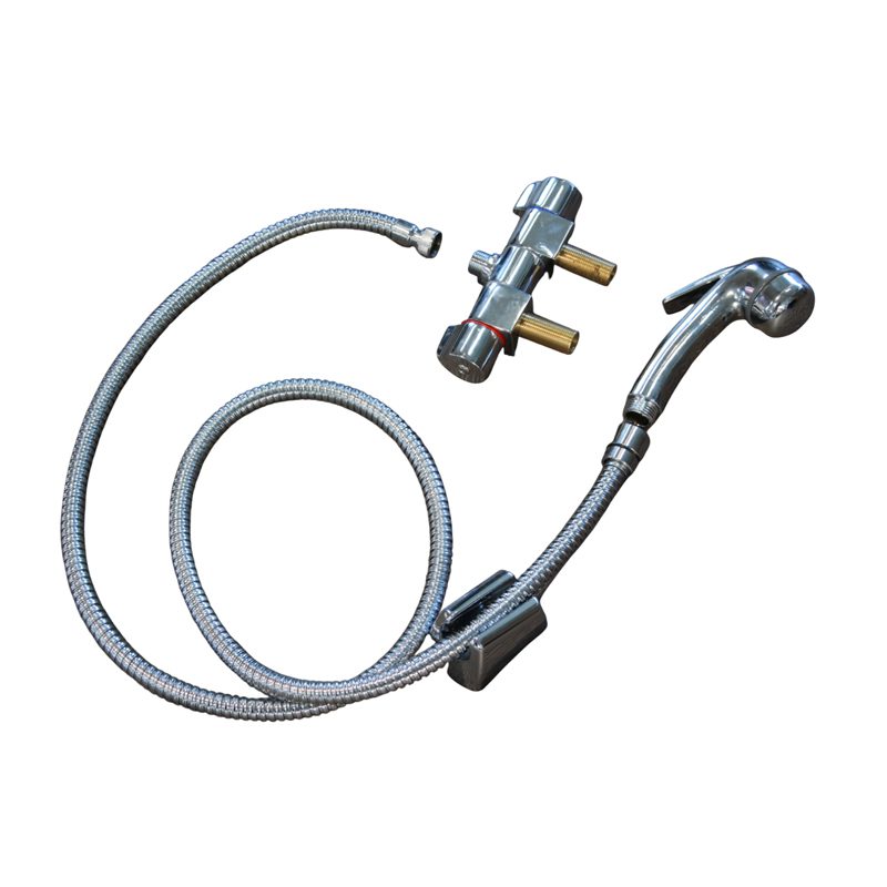 Dometic chrome brass tap with coiled pull-out hose and hand-held shower head — 4Matt Campers, Western Cape & Cape Town