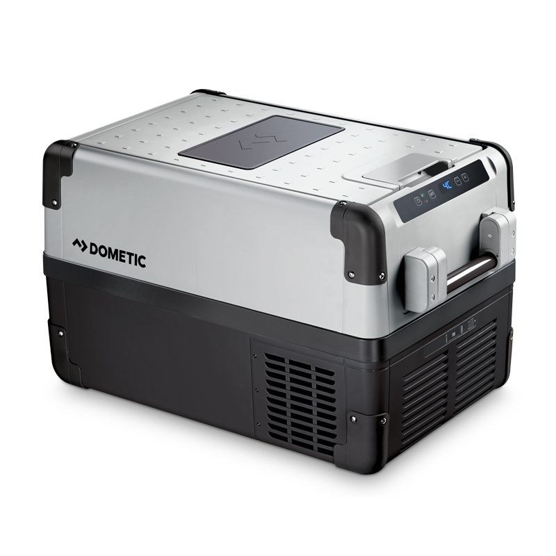 Dometic CFX35 fridge freezer, closed, showing foldable carry handles — 4Matt Campers, Western Cape & Cape Town