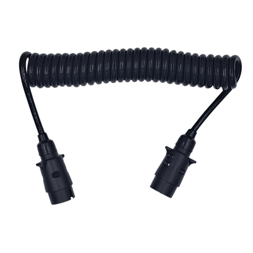 Burquip 7-pin 3m coiled electric trailer cable with plugs — 4Matt Campers, Western Cape & Cape Town