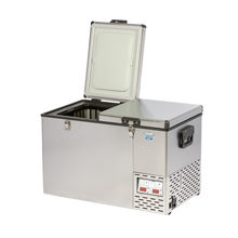National Luna NL72 double-door fridge open view from 4Matt Campers