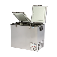 National Luna NL110 double-door fridge open view from 4Matt Campers