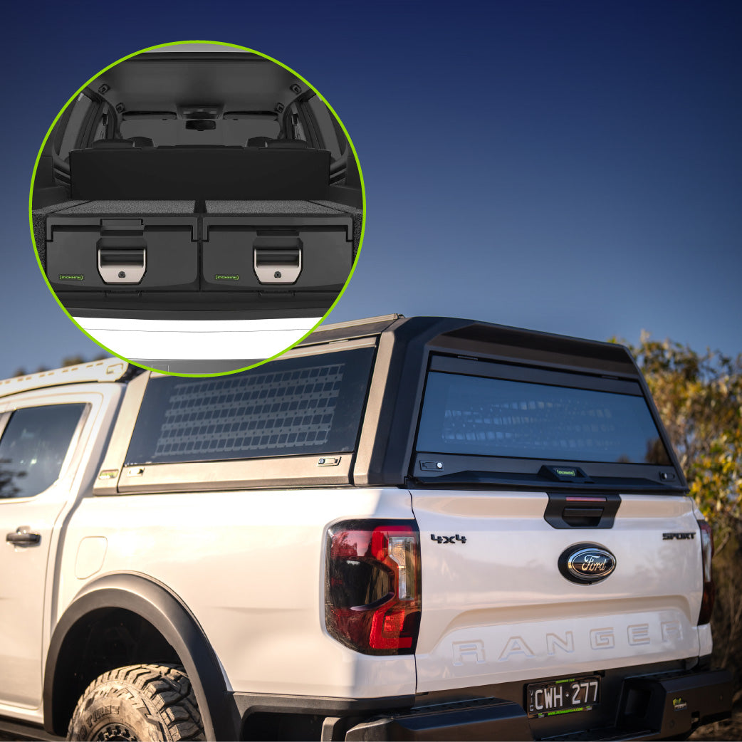 Ironman 4x4 RAID Full Glass canopy and Full Height drawer combo for the Ford Ranger T6.2 Next Gen and Next Gen Raptor (2023+)