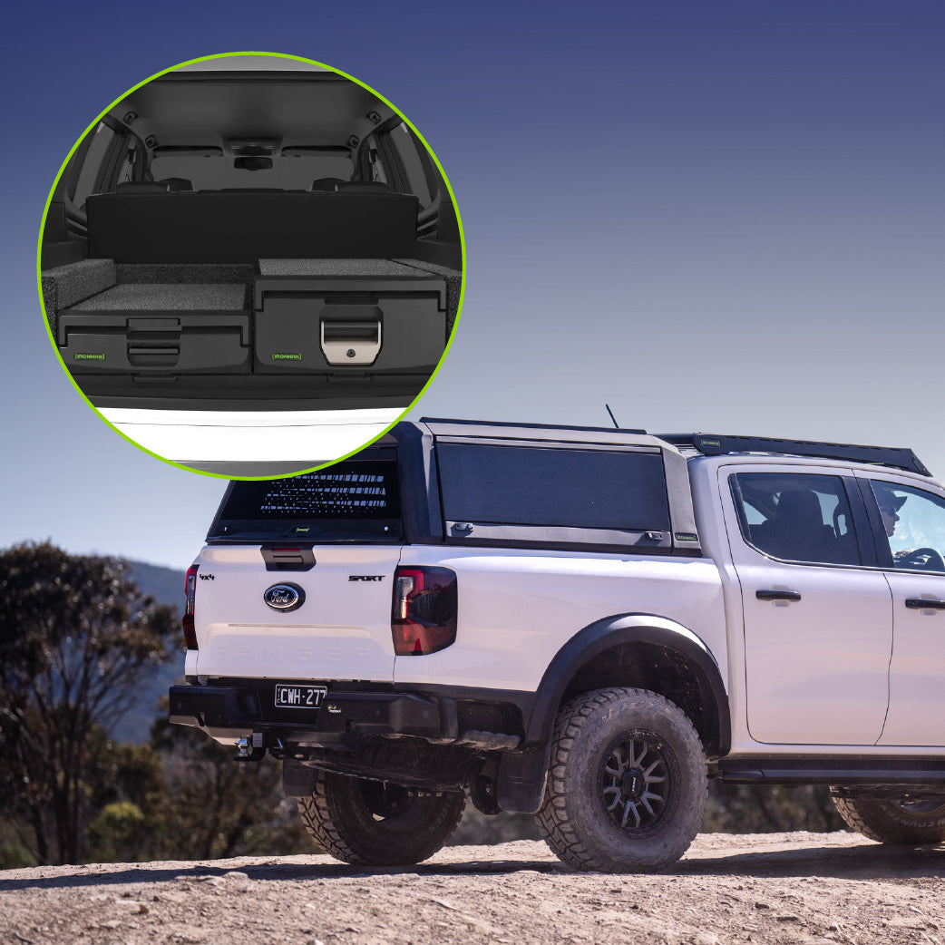 Ironman 4x4 RAID Hybrid canopy and Mixed Height LHS drawer combo for the Ford Ranger T6.2 Next Gen and Next Gen Raptor (2023+)