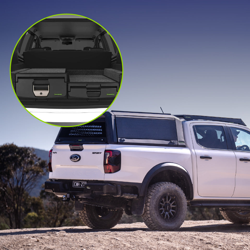 Ironman 4x4 RAID Hybrid canopy and Mixed Height RHS drawer combo for the Ford Ranger T6.2 Next Gen and Next Gen Raptor (2023+)