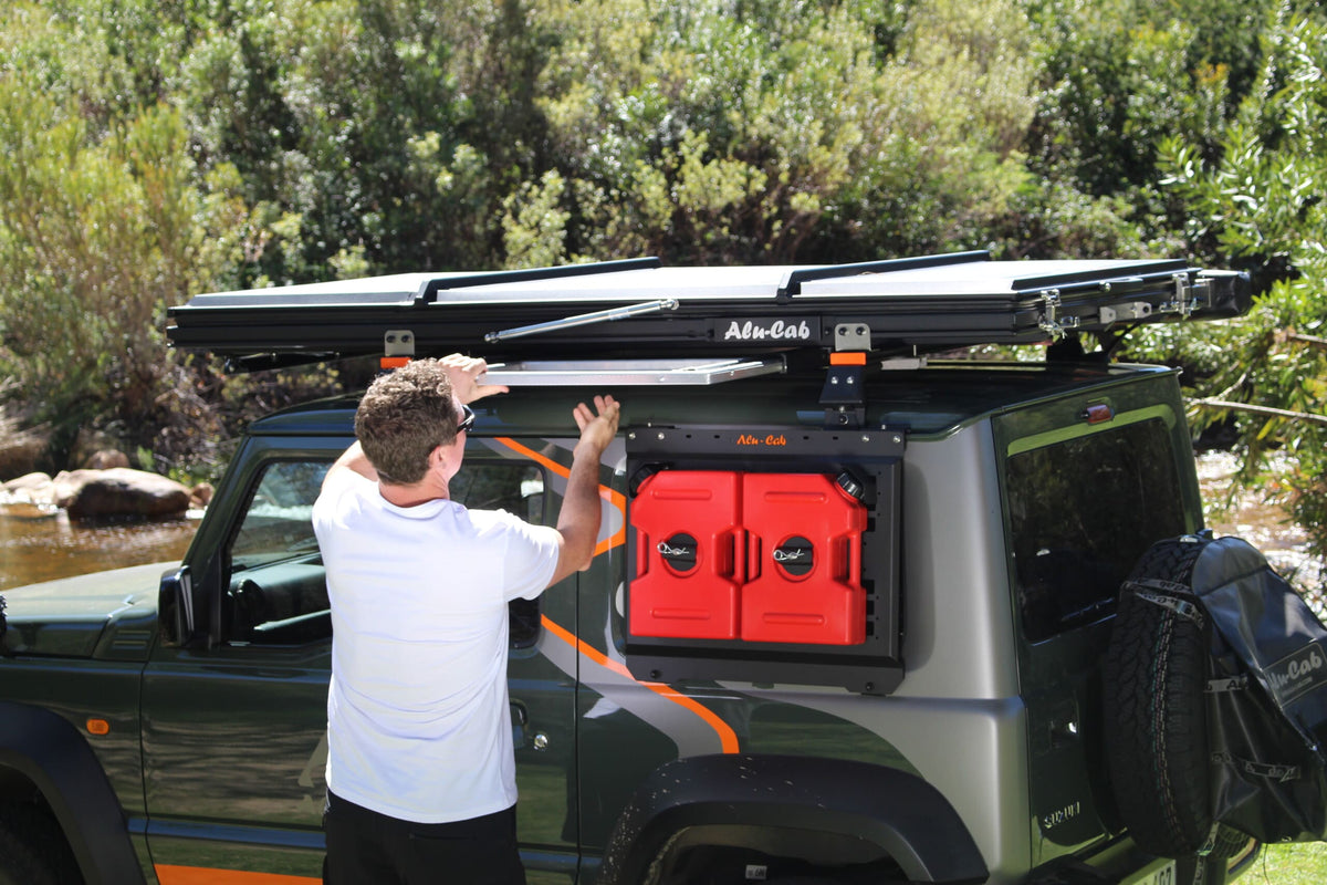 Alu-Cab Lightweight Roof Table Slide under an LT-50 rooftop tent