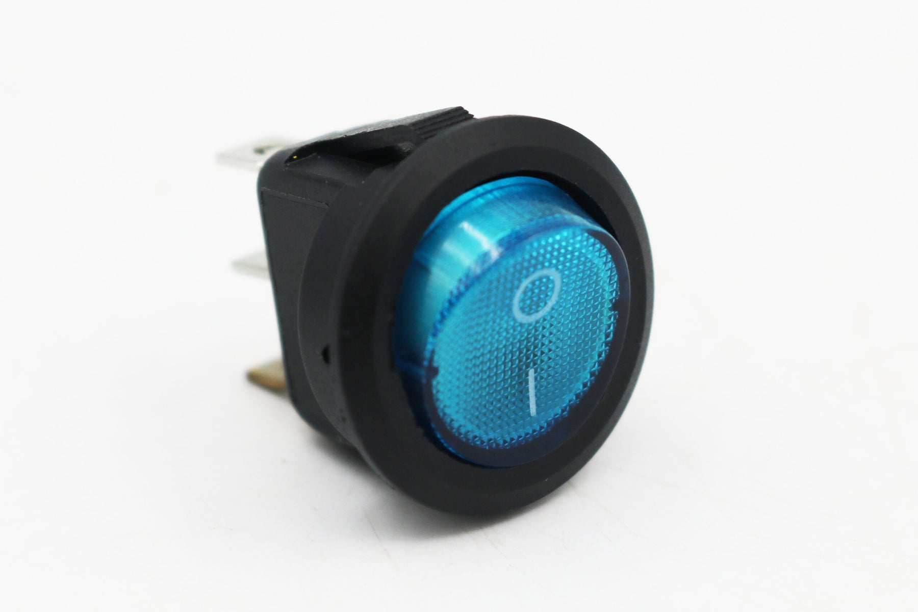 Lumeno illuminated 12V rocker switch rated 12 amps with blue LED glow