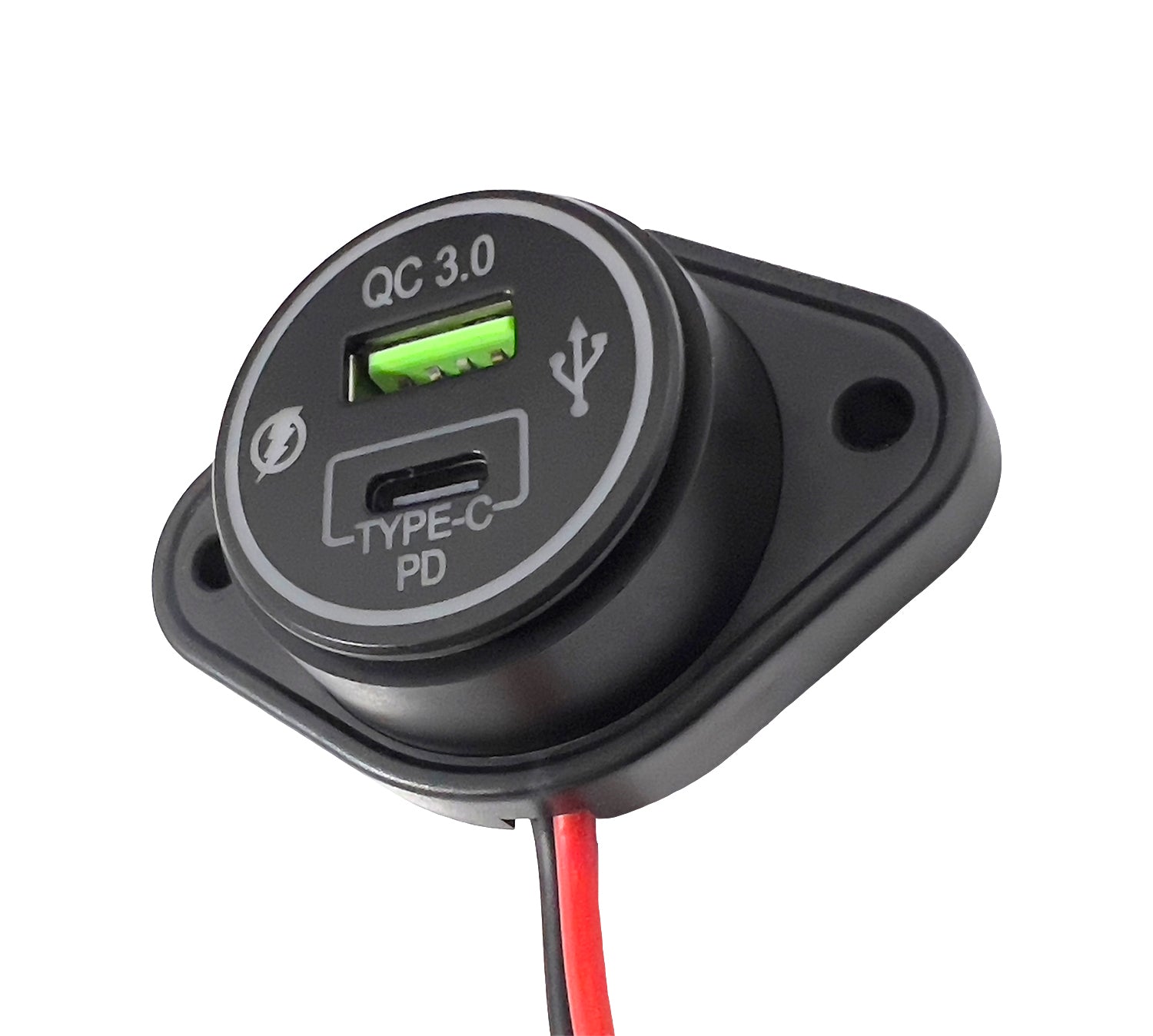 Lumeno round C-Type and QC3 USB charging socket for 12/24V
