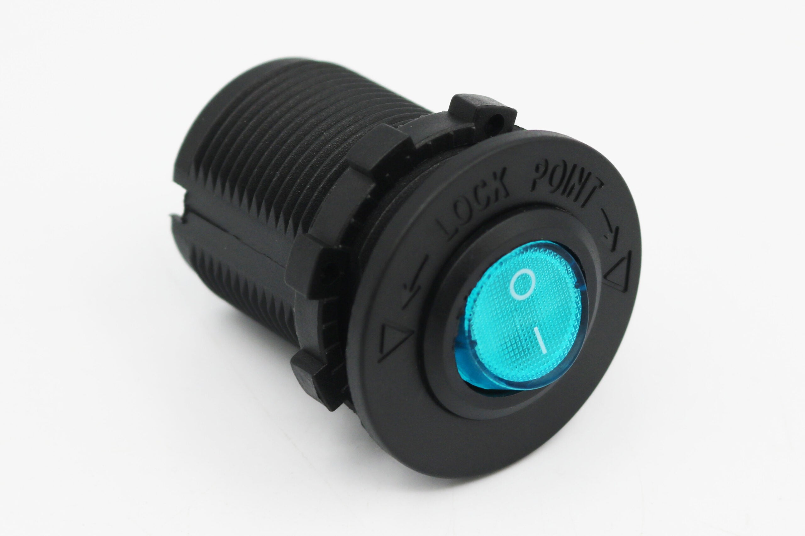 Lumeno rocker switch fitted in socket housing for 12V/24V rated 20 amps