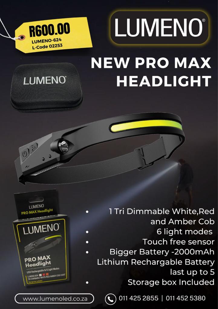 Lumeno Pro Max rechargeable tri-colour LED headlight with adjustable headband