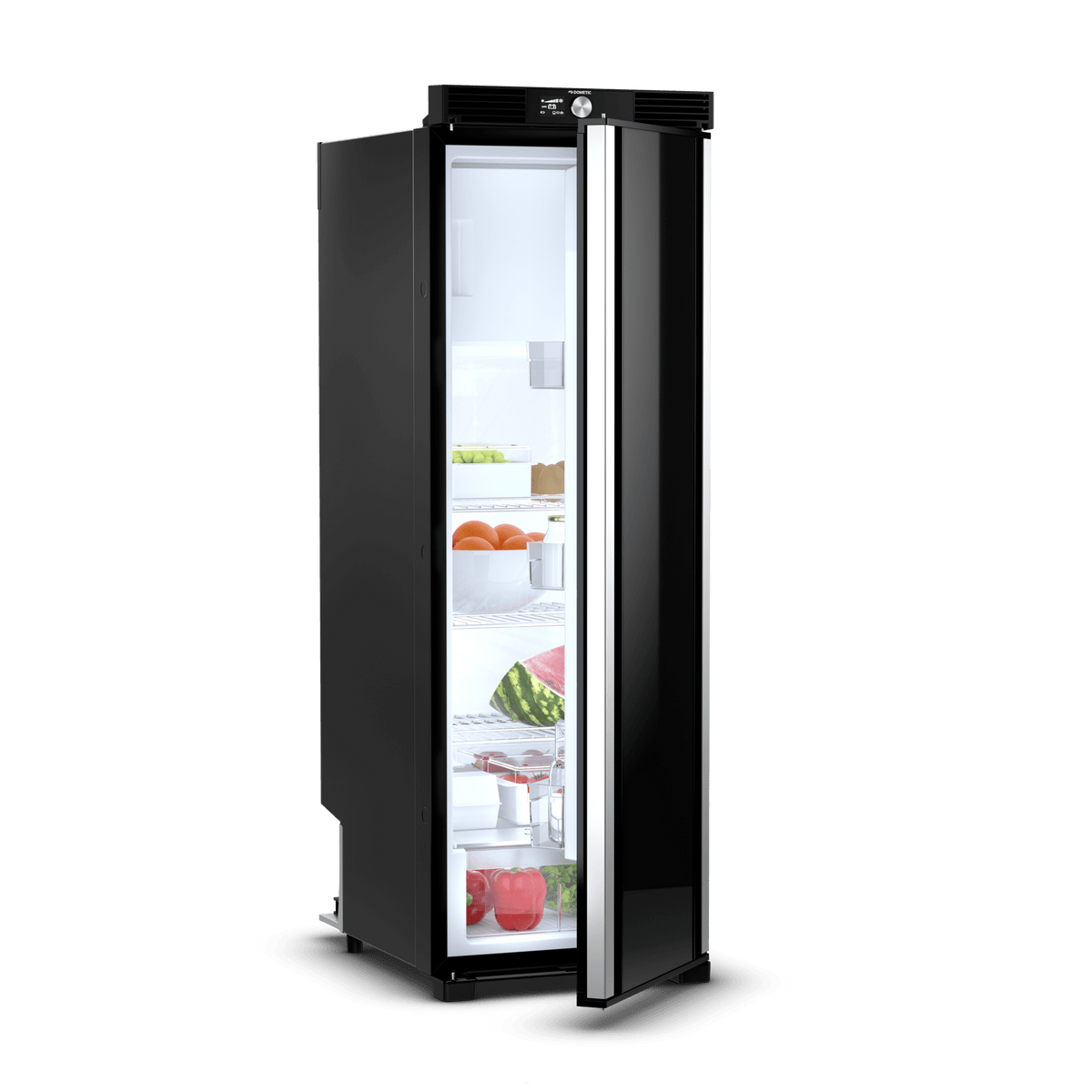 Dometic RCL 10.4ET built-in fridge and freezer, closed door, TFT display visible — 4Matt Campers, Western Cape & Cape Town