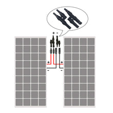 Diagram showing two solar panels wired in parallel with Y branch connectors