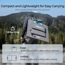 Renogy 100W portable solar panel folded to 3.3 kg with integrated carry handle
