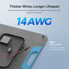 14 AWG output lead with solar connectors and 45W USB-C port on the Renogy CORE 200W portable solar panel