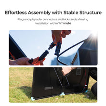 Renogy 100W folding solar suitcase opened on its support legs