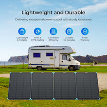 Renogy 300W folding solar suitcase opened out on its support legs