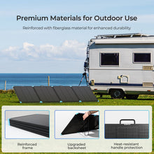 Renogy portable solar suitcase set up at a campsite charging a battery