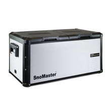 SnoMaster SMRV-75D 75L dual compartment fridge/freezer in black plastic with grey metal finish