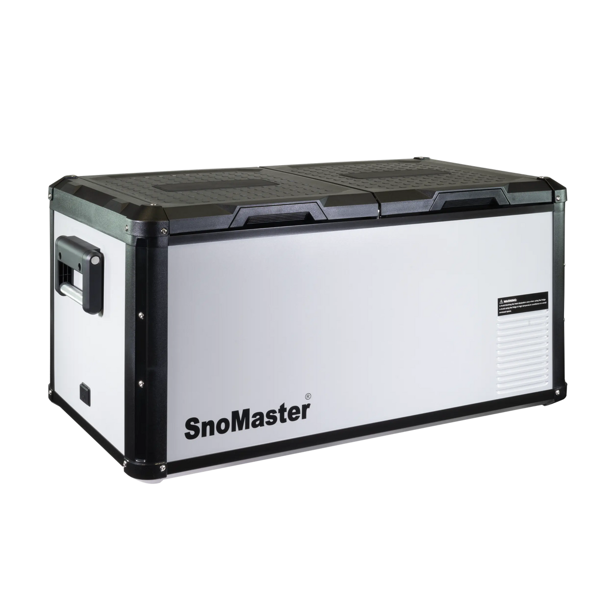 SnoMaster SMRV-75D 75L dual compartment fridge/freezer in black plastic with grey metal finish