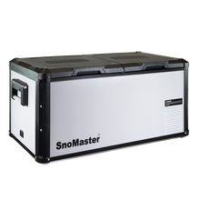 SnoMaster SMRV-90D 90L dual compartment fridge/freezer in silver with black trim, photo 4