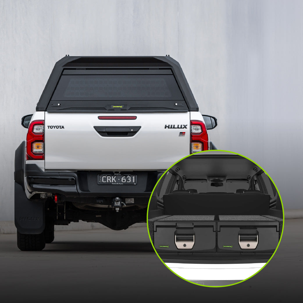 Ironman 4x4 RAID Full Glass canopy and Full Height drawer combo for the Toyota Hilux Revo (2016-2026)