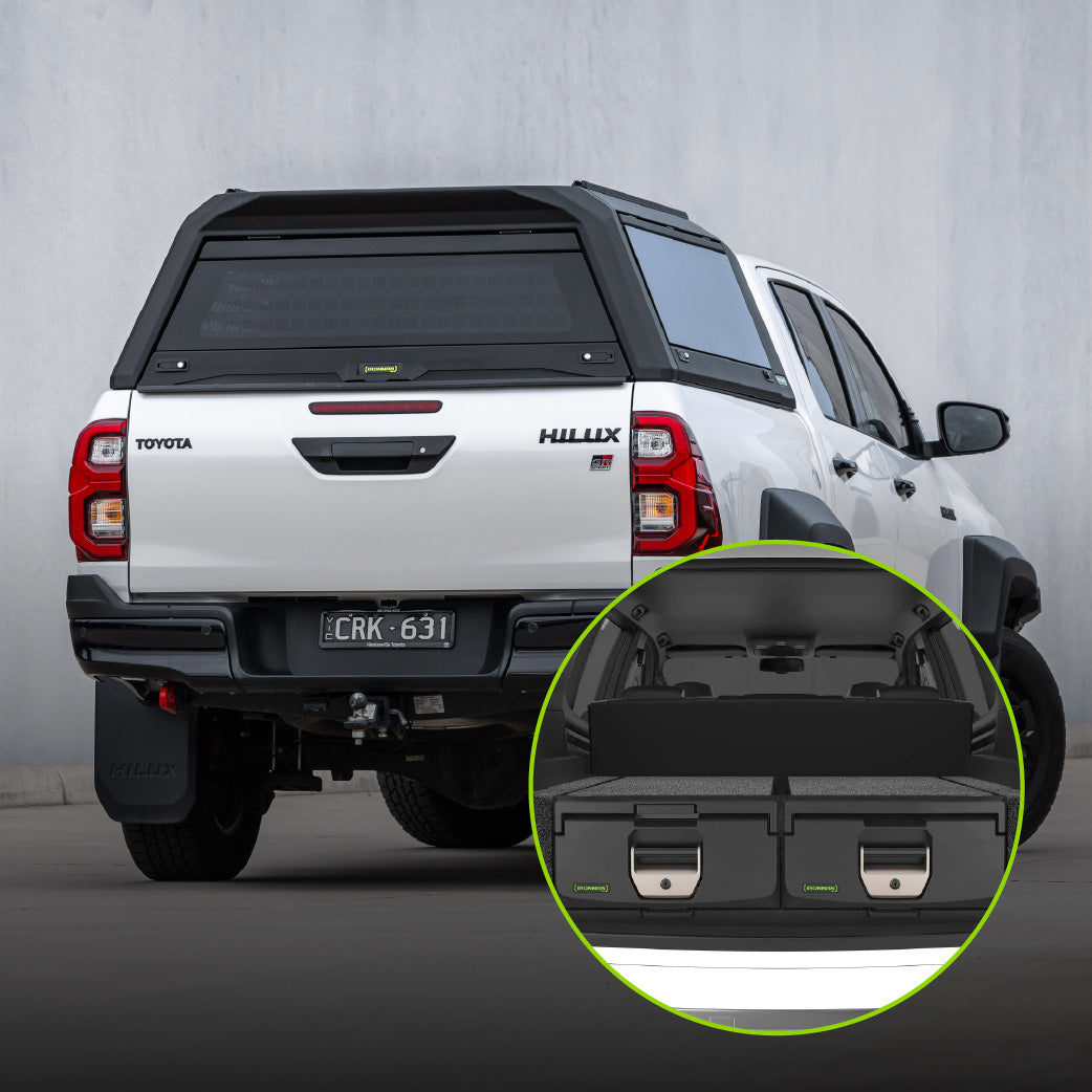 Ironman 4x4 RAID Hybrid canopy and Full Height drawer combo for the Toyota Hilux Revo (2016-2026)