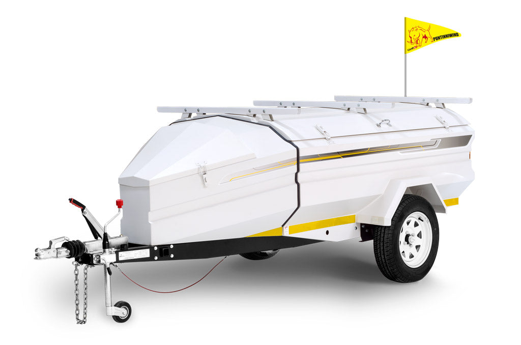 Trailer safety flag on a 750mm aluminium pole mounted to a trailer — 4Matt Campers, Western Cape & Cape Town