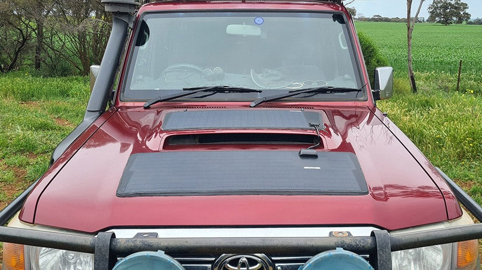 Desert Toyota Land Cruiser 76 Series Hood Flexible Solar Panel 85W + Vinyl Decal