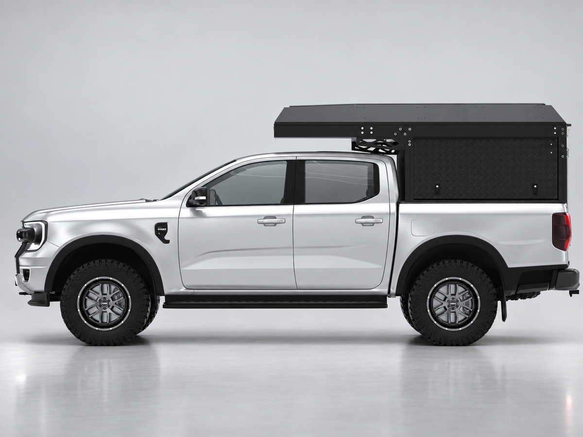 Alu-Cab Canopy Camper on a Ford Ranger double cab, side view