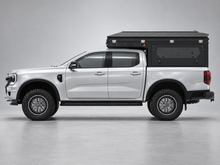 Alu-Cab ModCAP with 4-sleeper Family Camper Tent on a Ford Ranger double cab (glass side windows shown)