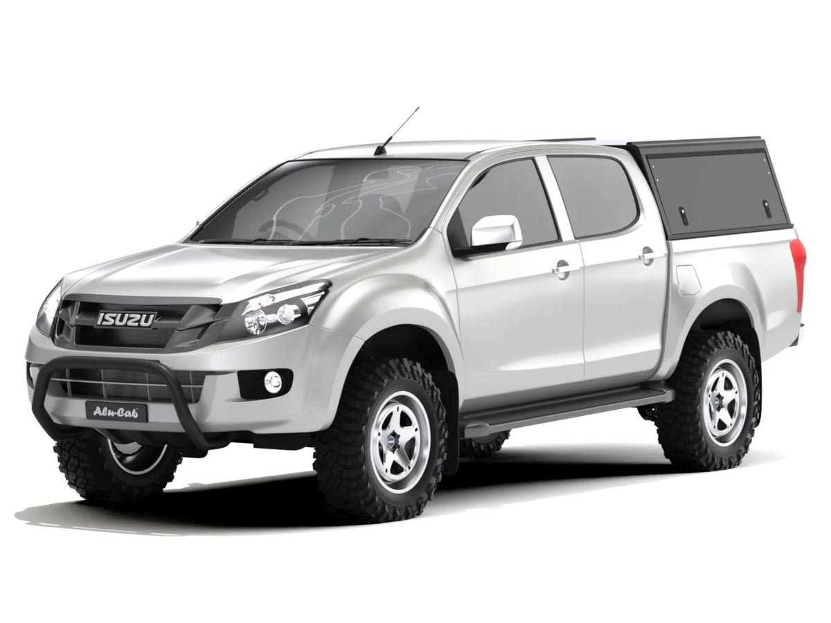 Alu-Cab Guard Canopy, Black Smooth, on Isuzu KB / D-Max 2013+ double cab