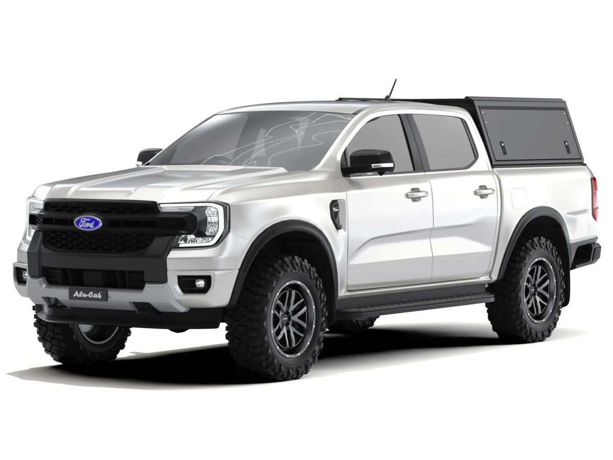Alu-Cab Explorer Canopy, Black Smooth, on Ford Ranger 2022+ double cab