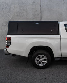 Alu-Cab Explorer Canopy Extra Cab side view on Mitsubishi Triton Club Cab