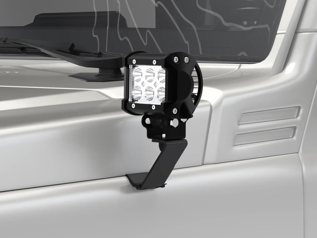 Alu-Cab Jimny bonnet light bracket render with spotlight fitted on the bonnet